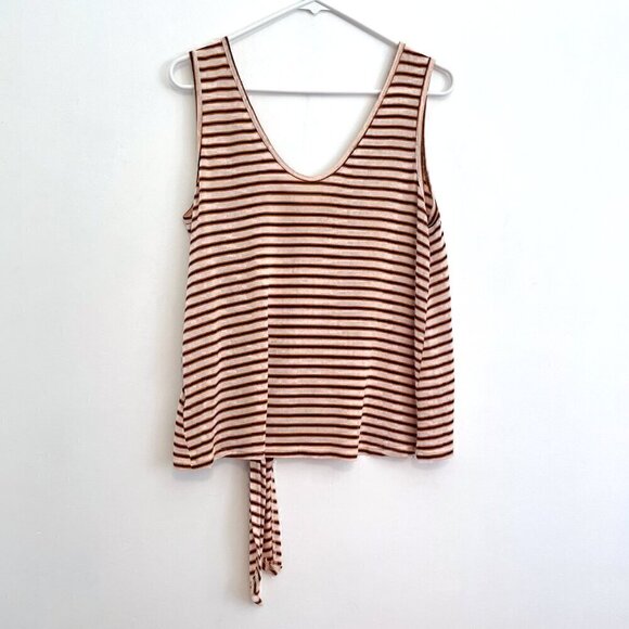 LUSH White Orange Black Striped V-Neck Sleeveless Tie Front Boho Knit Tank Top M - Picture 9 of 10